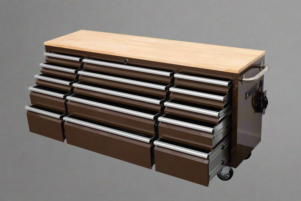 Établi roulant de 1,83 m (6 pi) avec 15 tiroirs, prises de courant et ports USB – Armoire de rangement robuste en acier