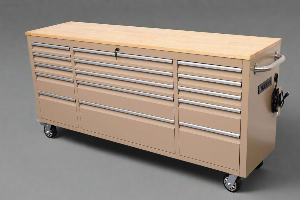 Établi roulant de 1,83 m (6 pi) avec 15 tiroirs, prises de courant et ports USB – Armoire de rangement robuste en acier