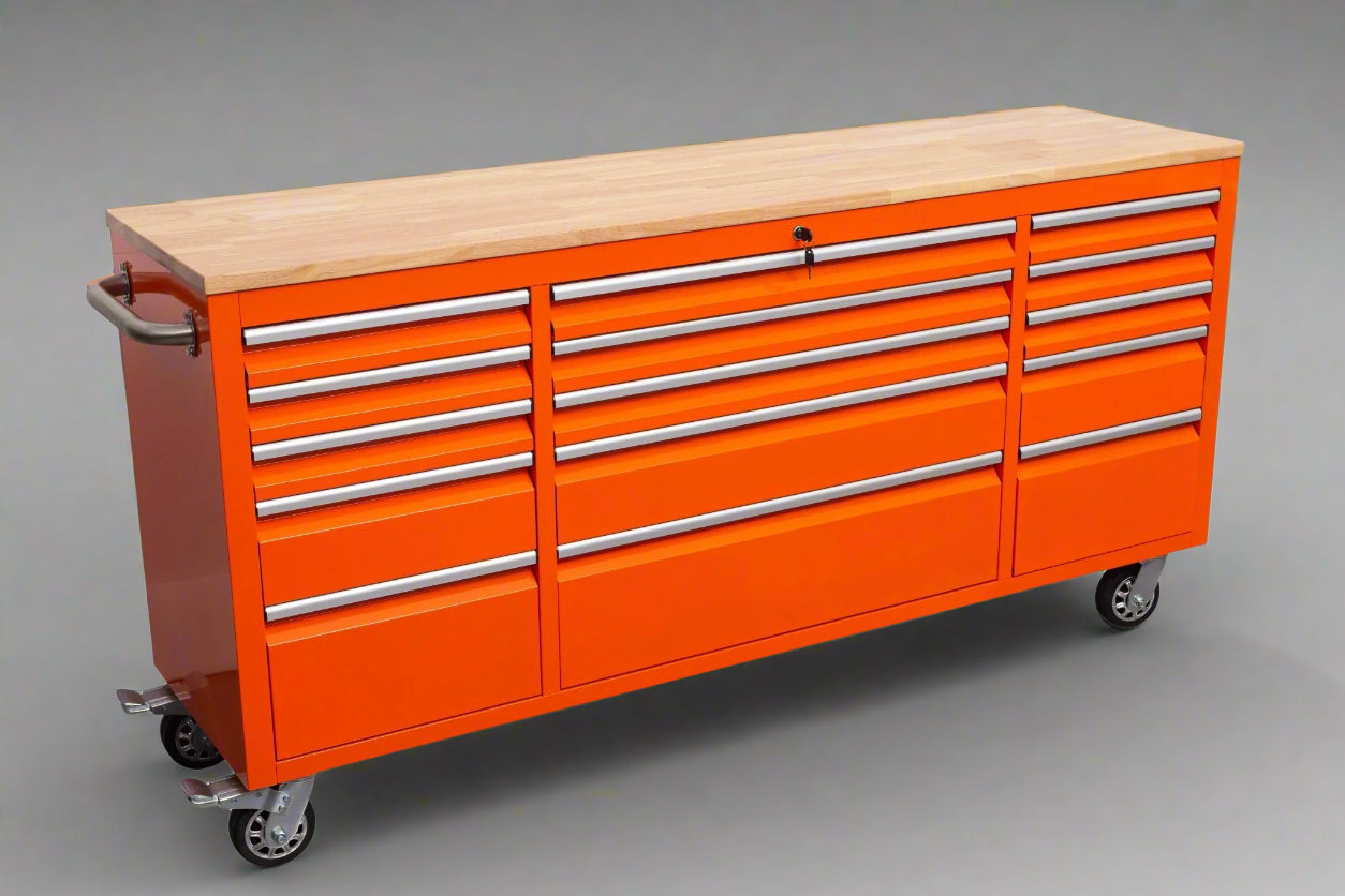 Établi roulant de 1,83 m (6 pi) avec 15 tiroirs, prises de courant et ports USB – Armoire de rangement robuste en acier