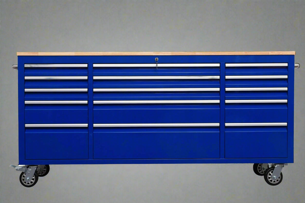 Établi roulant de 1,83 m (6 pi) avec 15 tiroirs, prises de courant et ports USB – Armoire de rangement robuste en acier