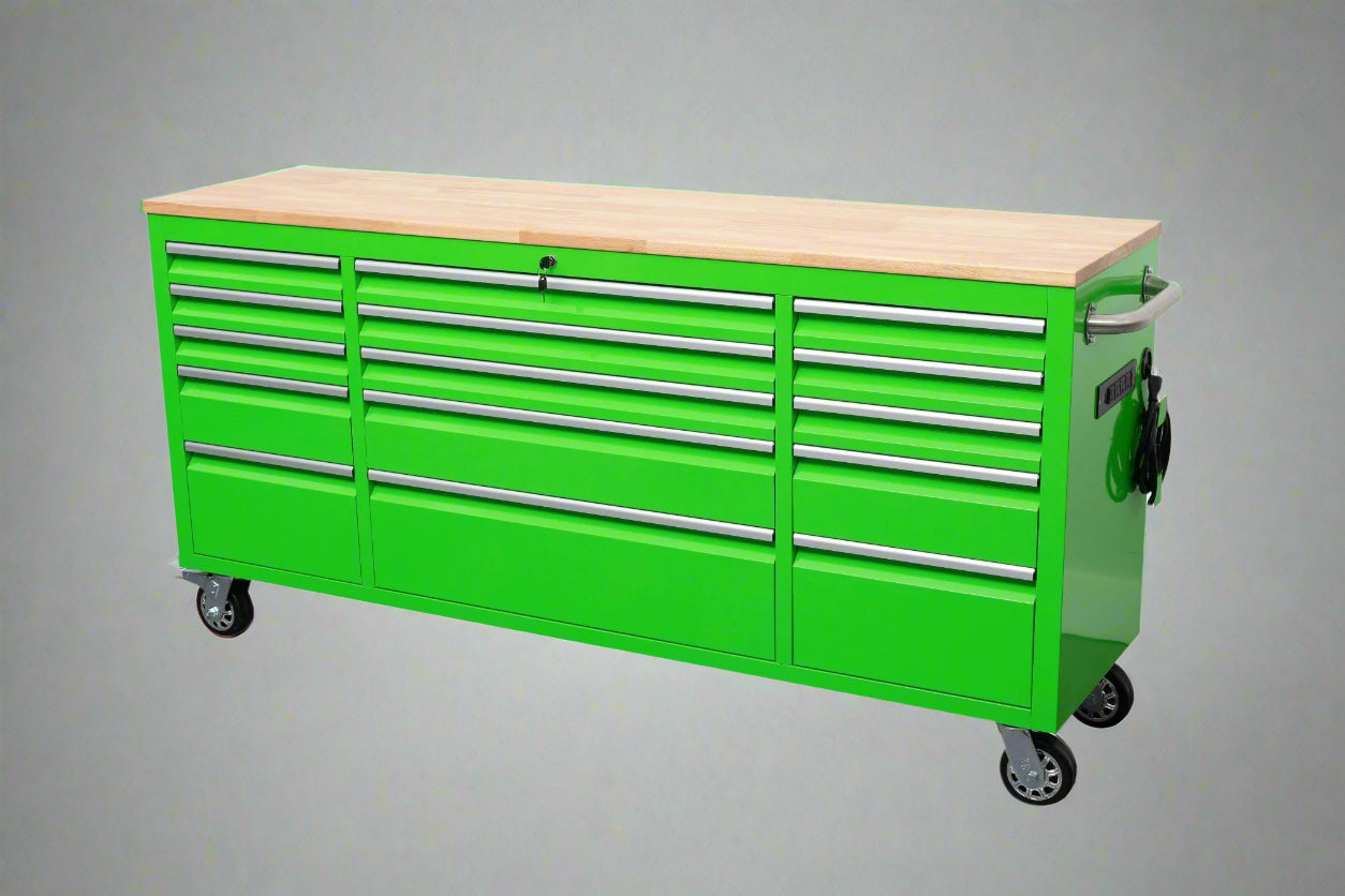 Établi roulant de 1,83 m (6 pi) avec 15 tiroirs, prises de courant et ports USB – Armoire de rangement robuste en acier