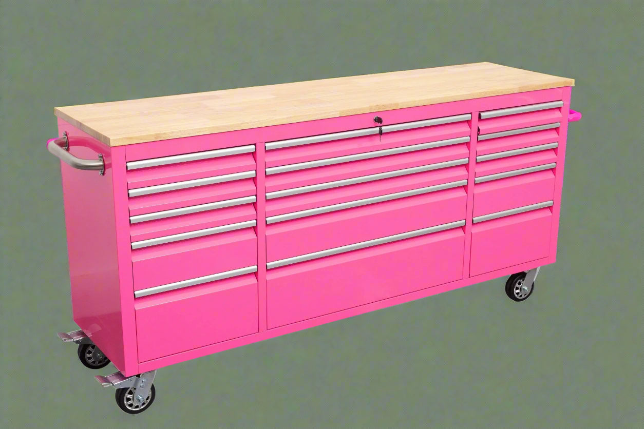 Établi roulant de 1,83 m (6 pi) avec 15 tiroirs, prises de courant et ports USB – Armoire de rangement robuste en acier