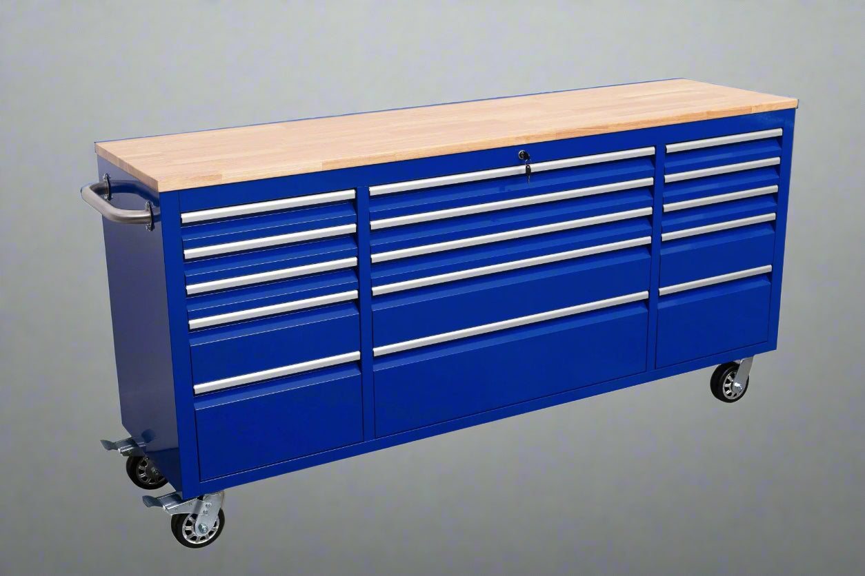 Établi roulant de 1,83 m (6 pi) avec 15 tiroirs, prises de courant et ports USB – Armoire de rangement robuste en acier