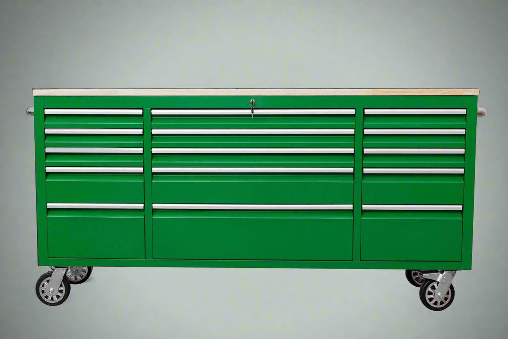 Établi roulant de 1,83 m (6 pi) avec 15 tiroirs, prises de courant et ports USB – Armoire de rangement robuste en acier