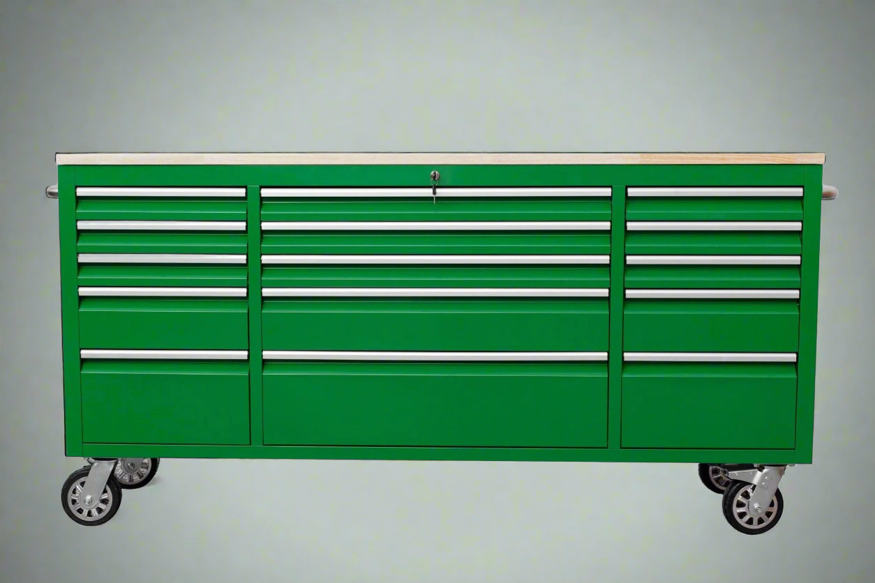 Établi roulant de 1,83 m (6 pi) avec 15 tiroirs, prises de courant et ports USB – Armoire de rangement robuste en acier