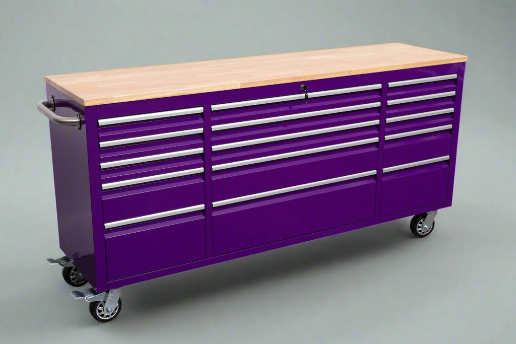 Établi roulant de 1,83 m (6 pi) avec 15 tiroirs, prises de courant et ports USB – Armoire de rangement robuste en acier