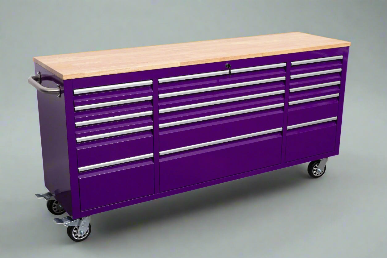 Établi roulant de 1,83 m (6 pi) avec 15 tiroirs, prises de courant et ports USB – Armoire de rangement robuste en acier