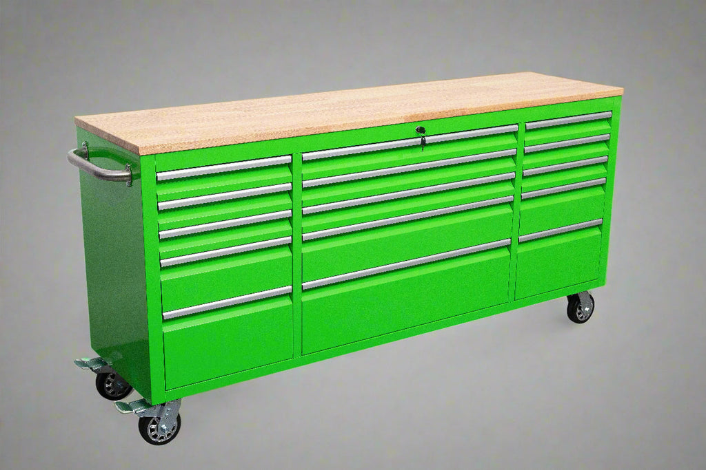 Établi roulant de 1,83 m (6 pi) avec 15 tiroirs, prises de courant et ports USB – Armoire de rangement robuste en acier