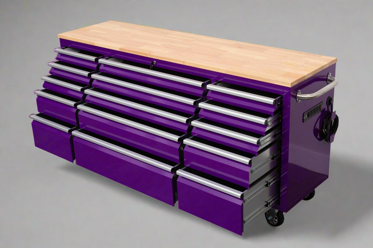 Établi roulant de 1,83 m (6 pi) avec 15 tiroirs, prises de courant et ports USB – Armoire de rangement robuste en acier