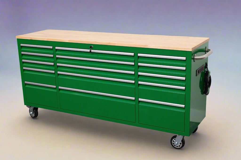 Établi roulant de 1,83 m (6 pi) avec 15 tiroirs, prises de courant et ports USB – Armoire de rangement robuste en acier