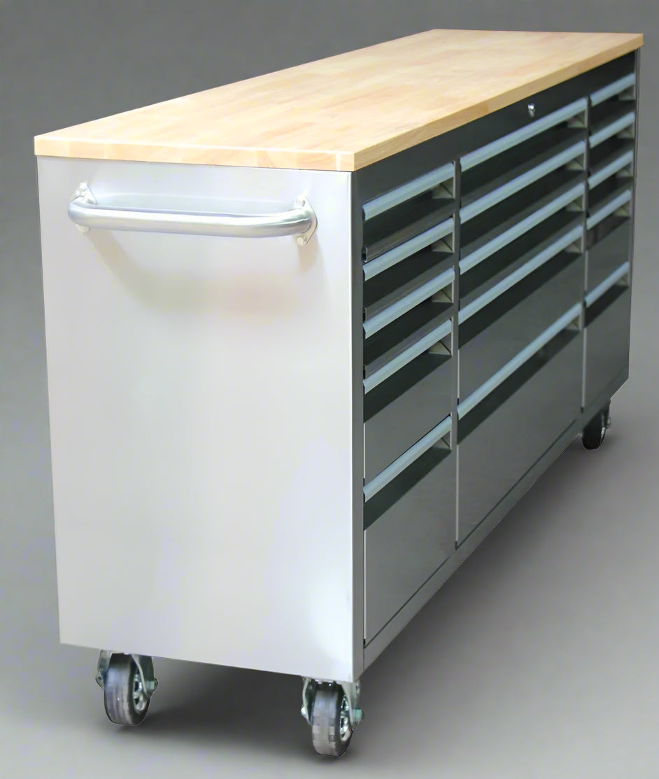 Établi roulant de 1,83 m (6 pi) avec 15 tiroirs, prises de courant et ports USB – Armoire de rangement robuste en acier