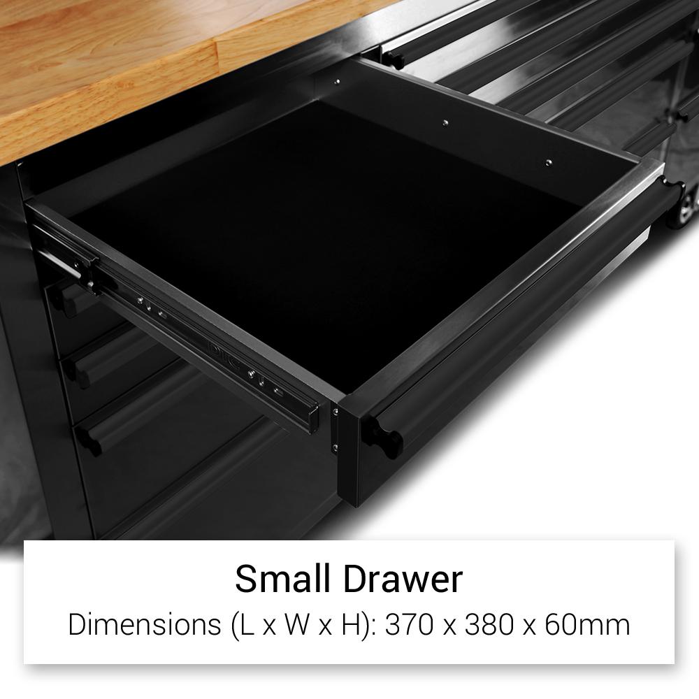 Établi à outils en acier inoxydable noir de 1,83 m (6 pi) – Poste de travail à 18 tiroirs avec panneau perforé et plateau en bois | Réf. : HTC7218PCDA