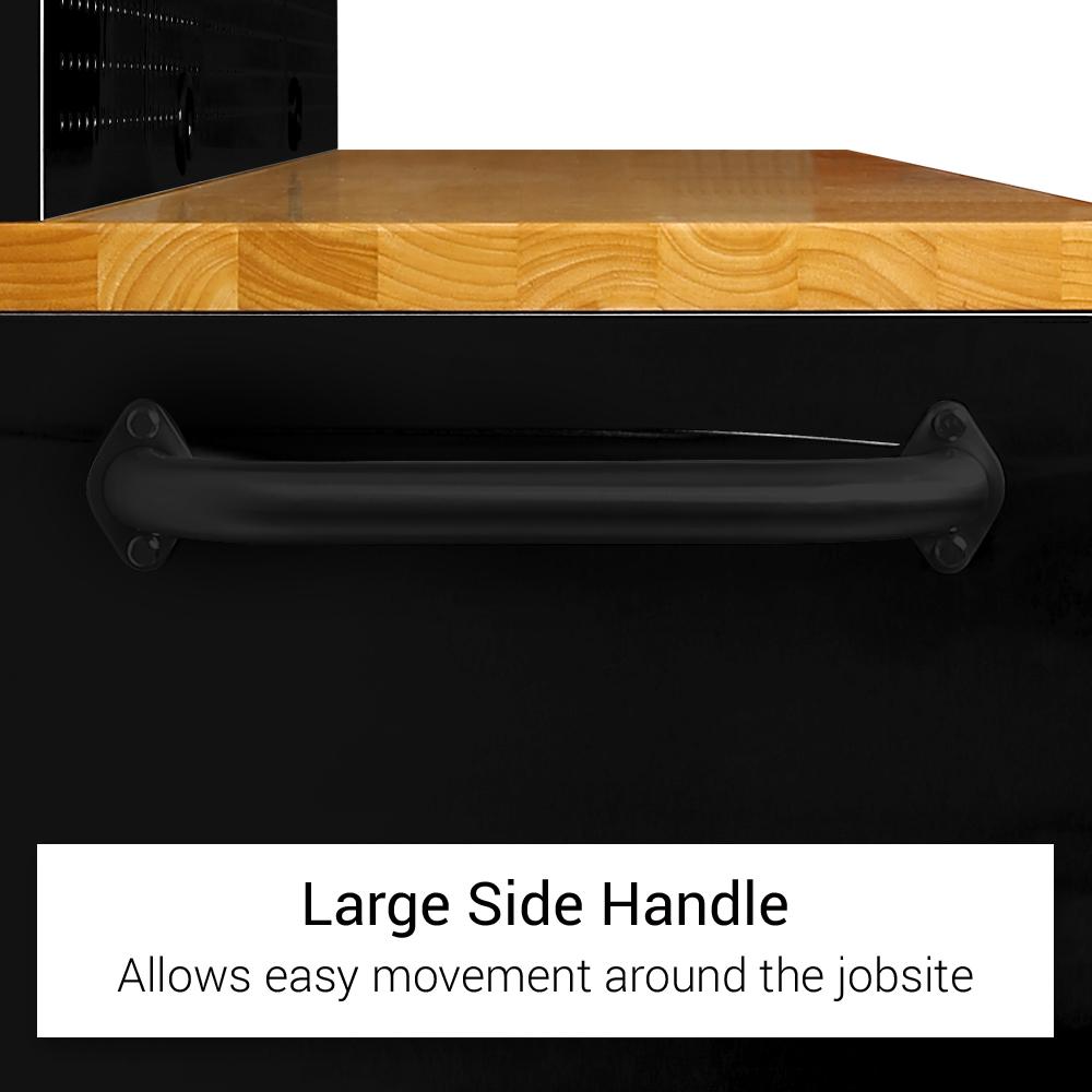 Établi à outils en acier inoxydable noir de 1,83 m (6 pi) – Poste de travail à 18 tiroirs avec panneau perforé et plateau en bois | Réf. : HTC7218PCDA