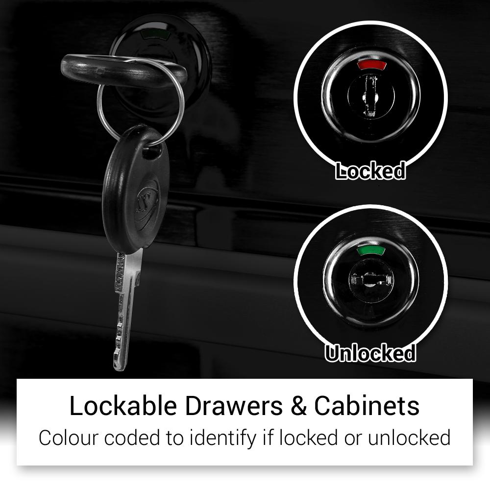 Établi à outils en acier inoxydable noir de 1,83 m (6 pi) – Poste de travail à 18 tiroirs avec panneau perforé et plateau en bois | Réf. : HTC7218PCDA