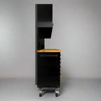 Établi à outils en acier inoxydable noir de 1,83 m (6 pi) – Poste de travail à 18 tiroirs avec panneau perforé et plateau en bois | Réf. : HTC7218PCDA