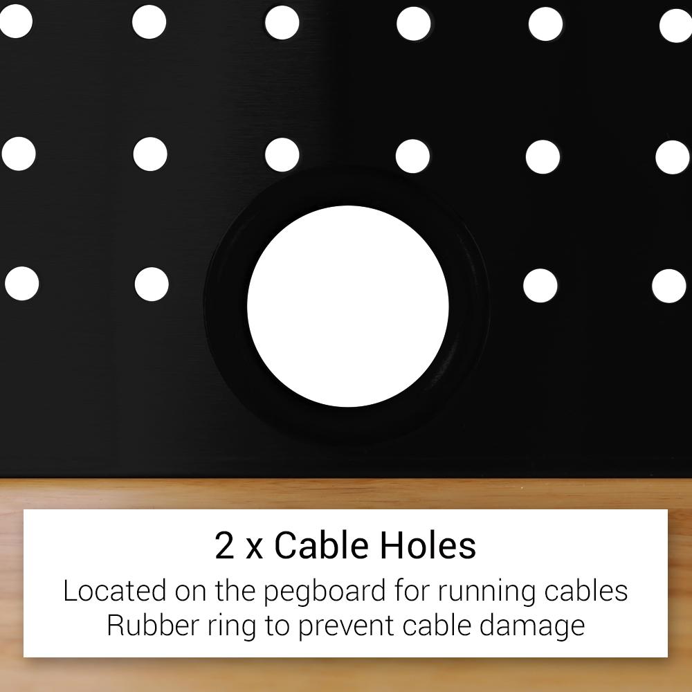 Établi à outils en acier inoxydable noir de 1,83 m (6 pi) – Poste de travail à 18 tiroirs avec panneau perforé et plateau en bois | Réf. : HTC7218PCDA