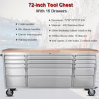 Nouvel établi à outils en acier inoxydable de 1,83 m (6 pi) – Poste de travail robuste à 15 tiroirs HTC7215W