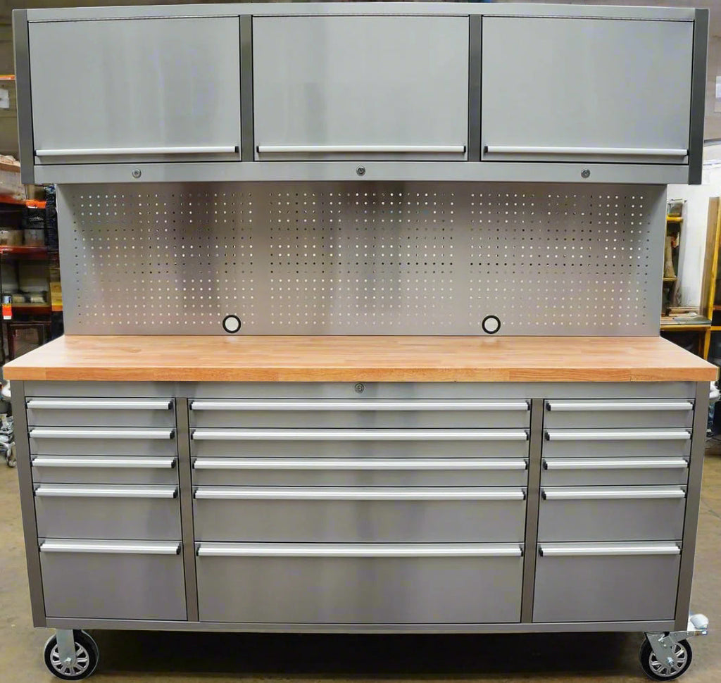 Nouvel établi à outils en acier inoxydable de 1,83 m (6 pi) – Poste de travail industriel à 18 tiroirs HTC7218W