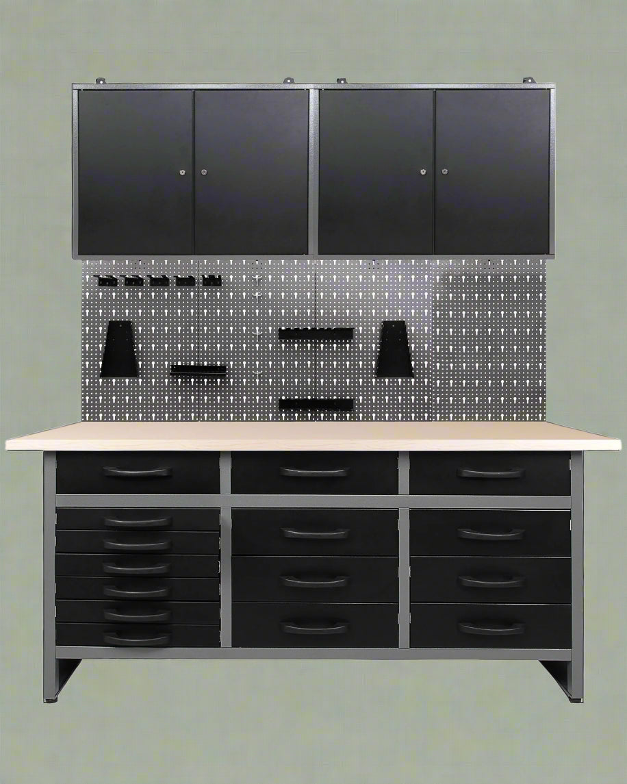 Établi métallique 63 avec armoires et panneau perforé | Rangement pour garage