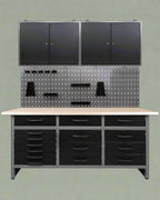 Établi métallique 63 avec armoires et panneau perforé | Rangement pour garage