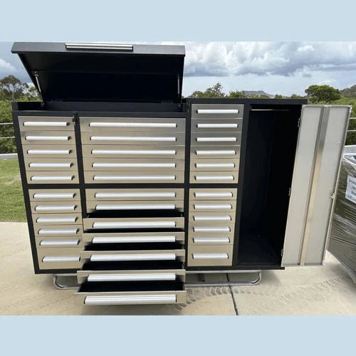 Établi en acier inoxydable de 2,13 m (7 pi) – Rangement robuste avec 35 tiroirs | 7FT35D01B