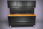 Établi roulant à 18 tiroirs de 72 pouces – Acier noir robuste avec plateau en bois | Modèle HTC7218PC 