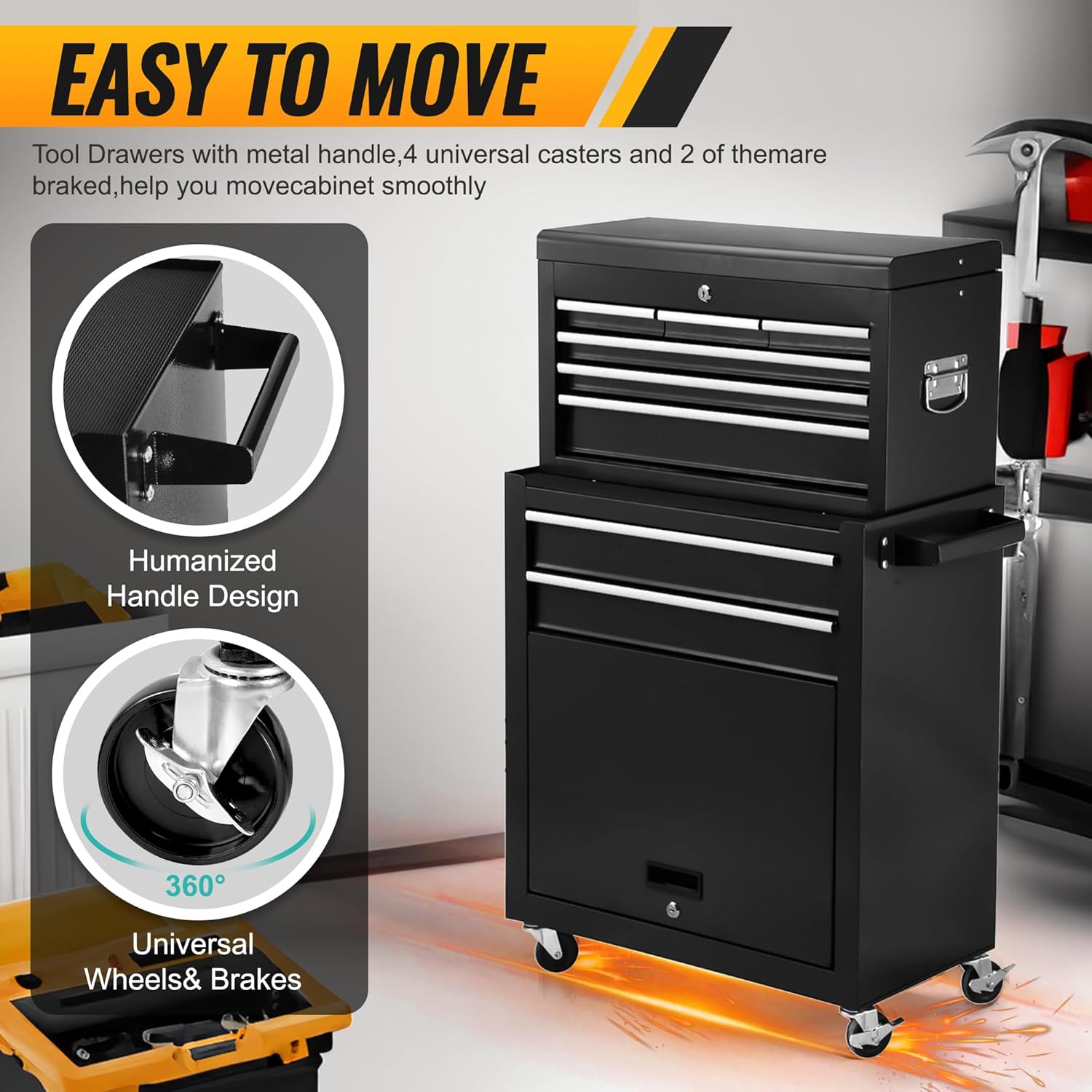 Coffre à outils roulant à 8 tiroirs – Armoire de rangement métallique robuste | 203220 