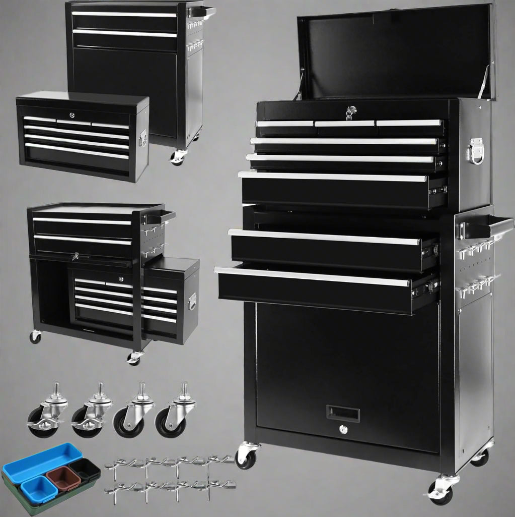 Coffre à outils roulant à 8 tiroirs – Armoire de rangement métallique robuste | 203220 