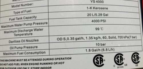 Nettoyeur haute pression à eau chaude Blue Viper – 4000 PSI, 15 CV, essence, brûleur diesel | Réf. : YS4000 