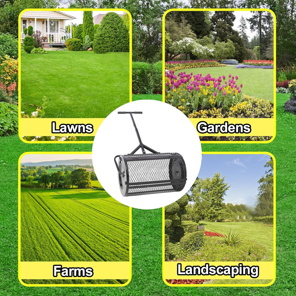 Épandeur de compost et de tourbe pour pelouse – Rouleau de dispersion robuste pour jardin et gazon, Réf. : S1290