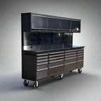 Établi et armoire à outils de luxe en acier inoxydable noir de 2,4 m (8 pi) – Poste de travail mobile, Réf. : GTX2422BSS