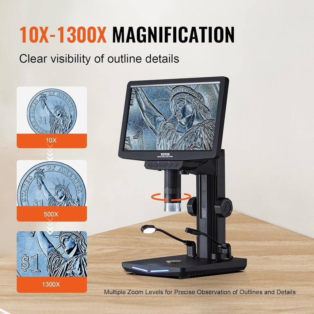 Microscope numérique avec écran IPS 10,1 pouces – Grossissement 10X–1300X, Modèle : 634410