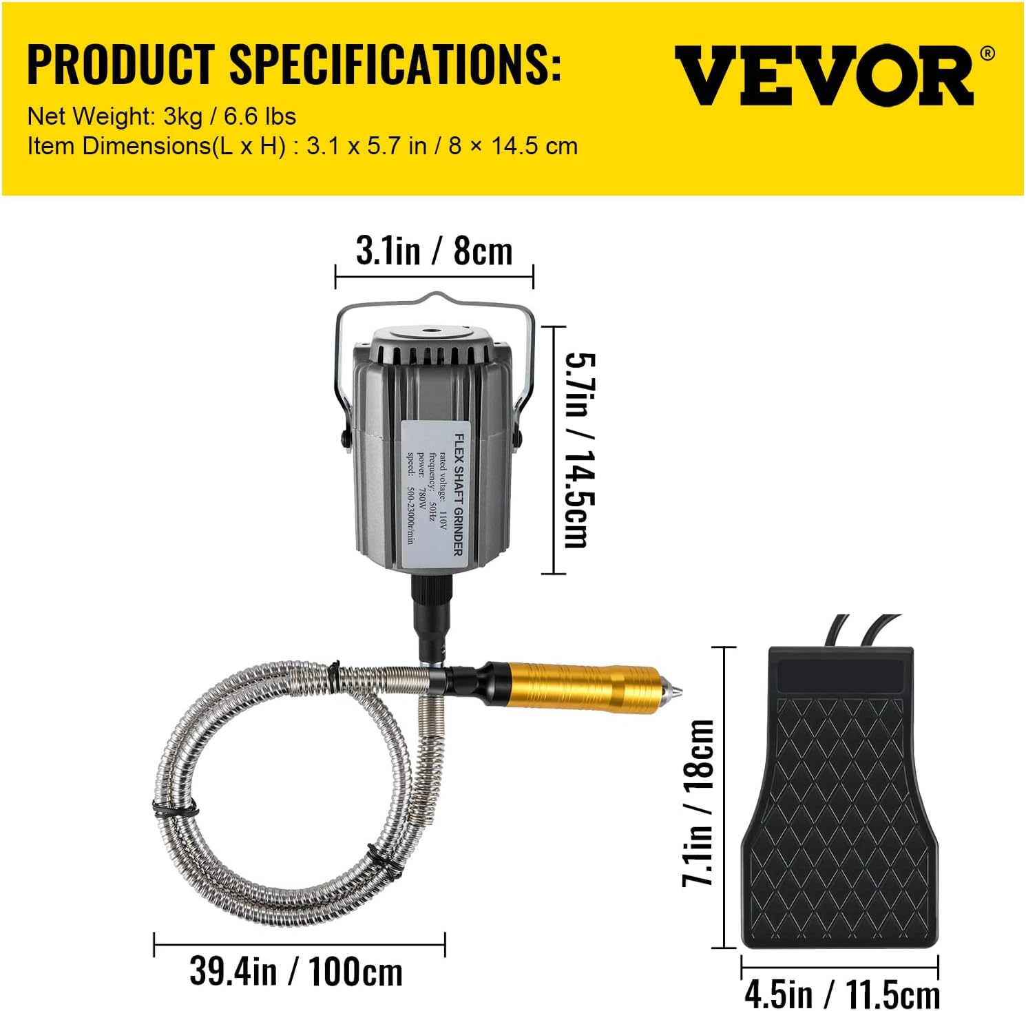 Meuleuse à arbre flexible 780 W – Outil rotatif de précision pour la sculpture et le meulage avec mandrin à 3 mors, Réf. : 634397