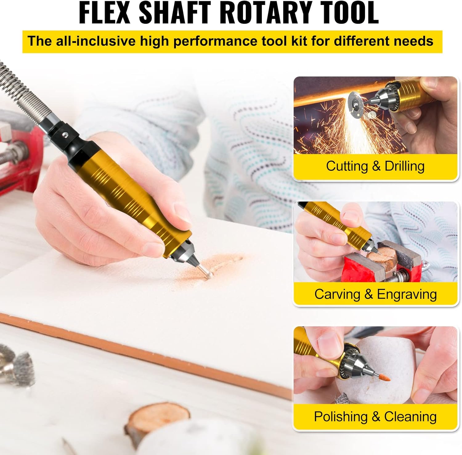 Meuleuse à arbre flexible 780 W – Outil rotatif de précision pour la sculpture et le meulage avec mandrin à 3 mors, Réf. : 634397