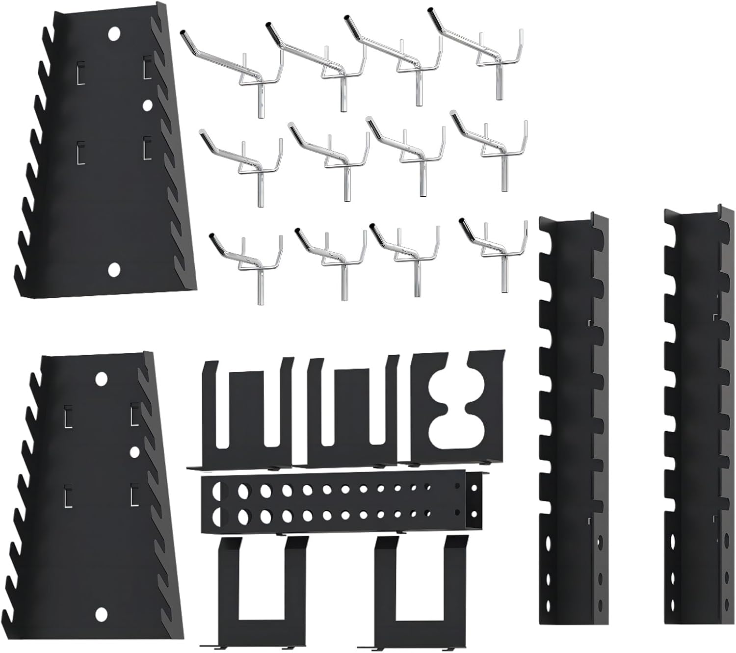 Ensemble de rangement métallique perforé pour garage – 3 panneaux avec 22 porte-outils | Réf. : 123HP03