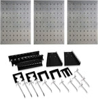 Ensemble de rangement métallique perforé pour garage – 3 panneaux avec 22 porte-outils | Réf. : 123HP03