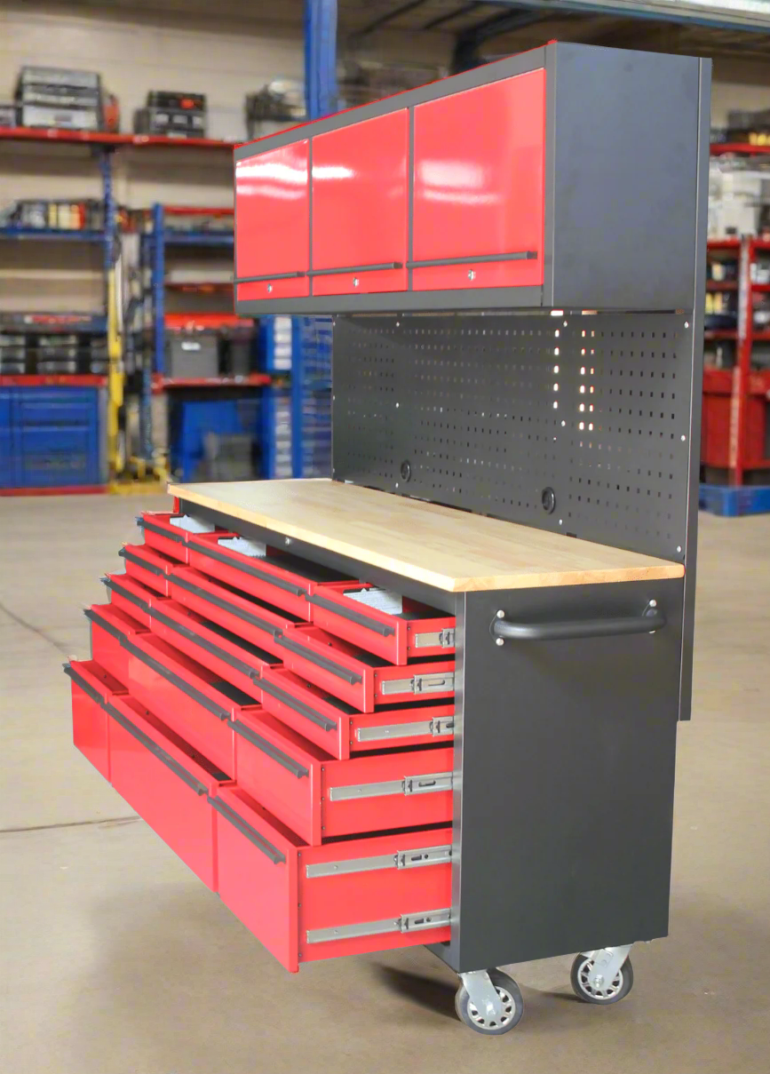 Nouvelle servante d'atelier et établi roulant rouge à 17 tiroirs – Rangement robuste pour garage GA7210RT