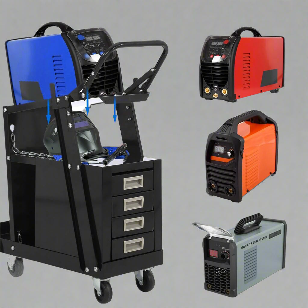 Chariot porte-outils de soudage à 4 tiroirs – Rangement pour poste à souder MIG et découpeur plasma | Réf. : S1289