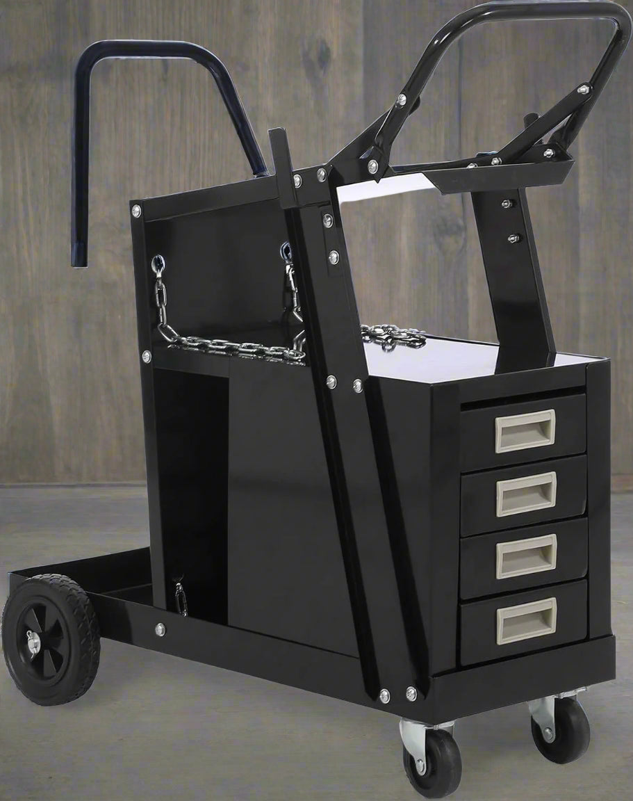 Chariot porte-outils de soudage à 4 tiroirs – Rangement pour poste à souder MIG et découpeur plasma | Réf. : S1289