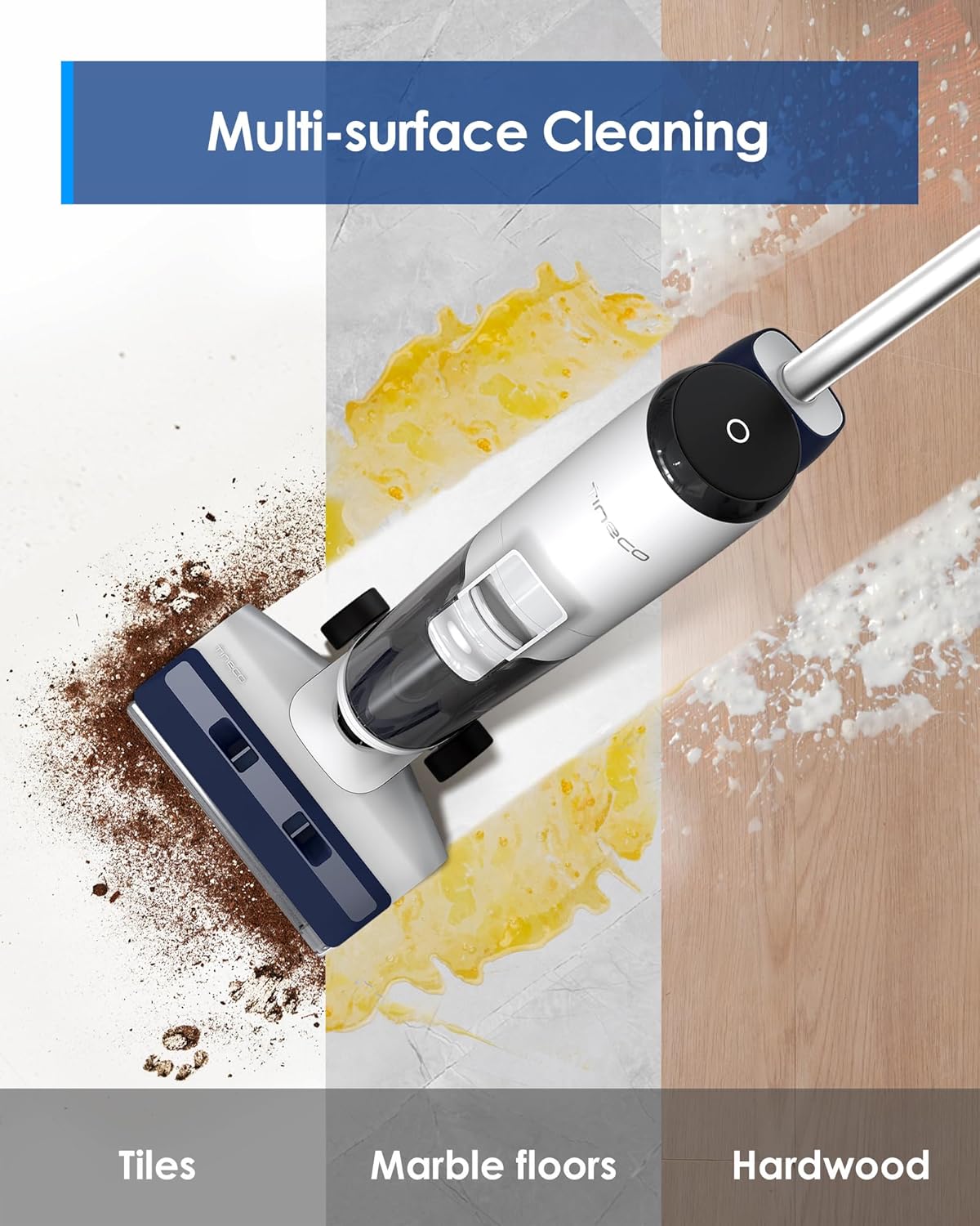 Aspirateur eau et poussière sans fil Tineco iFLOOR 5 Breeze Complete : nettoyage en une seule étape des sols durs, nettoyage des bords, autonettoyage automatique, conception légère et sans fil. Sans câble de chargement.