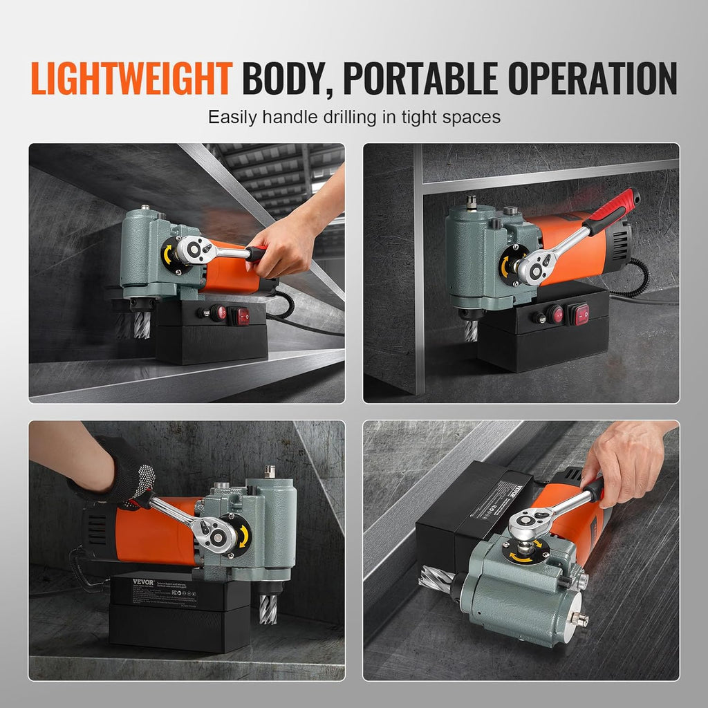 Perceuse magnétique extra-plate VEVOR 1300 W, perceuse à colonne magnétique, diamètre de perçage max. 35 mm, avec système de refroidissement et protection contre les surcharges, pour la construction.